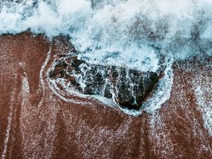 Preview wallpaper stone, water, coast, sand, foam