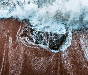 Preview wallpaper stone, water, coast, sand, foam