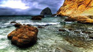 Preview wallpaper stone, water, sea, silt, sky