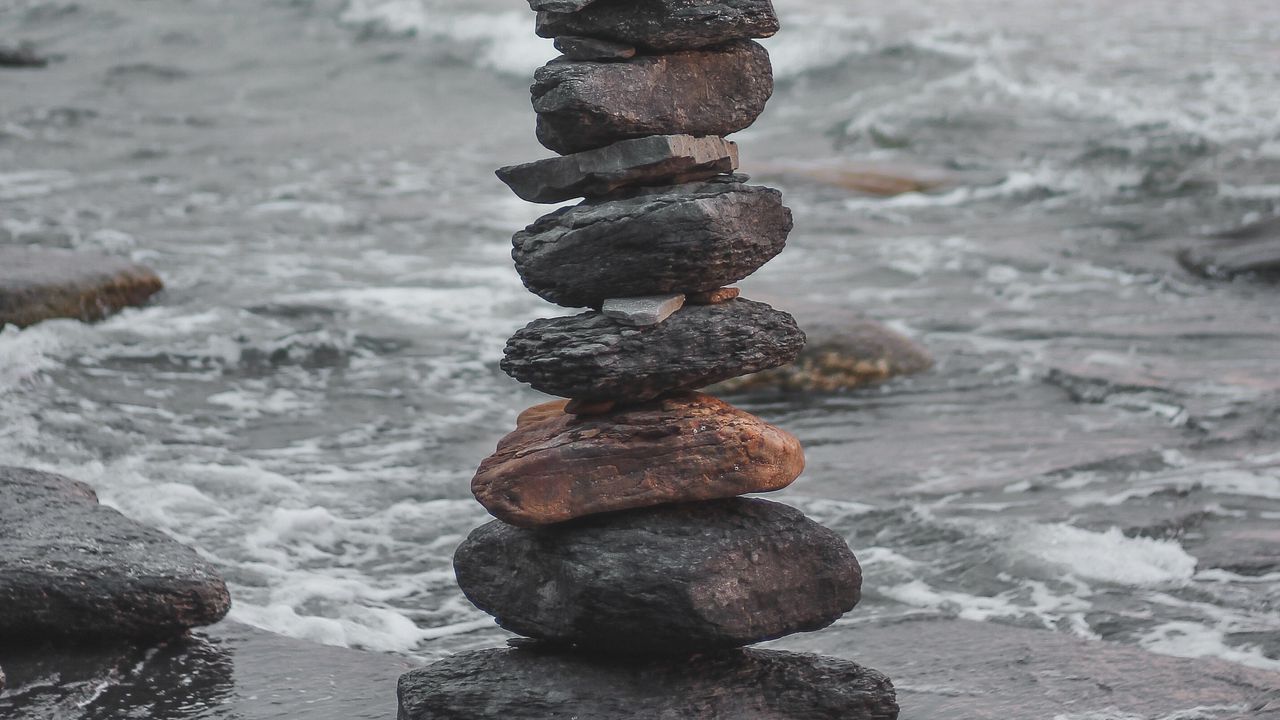 Wallpaper stones, balance, harmony, sea, waves