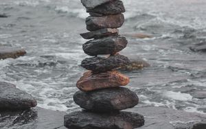 Preview wallpaper stones, balance, harmony, sea, waves