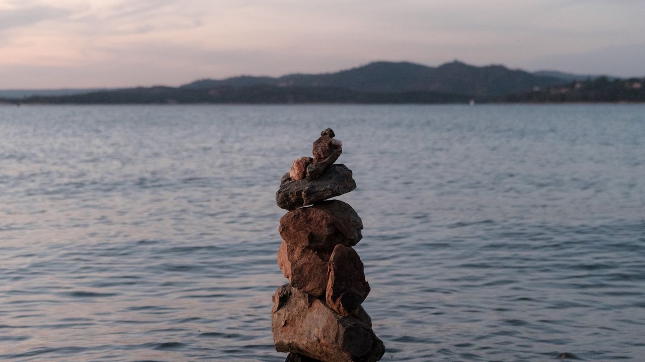 Wallpaper stones, balance, sea, water, horizon