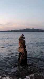 Preview wallpaper stones, balance, sea, water, horizon