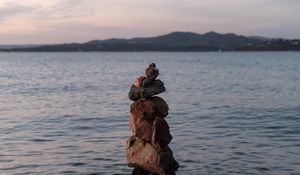 Preview wallpaper stones, balance, sea, water, horizon