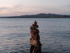 Preview wallpaper stones, balance, sea, water, horizon