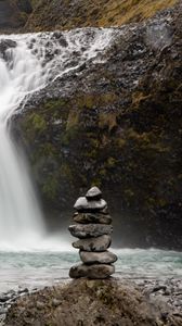 Preview wallpaper stones, balance, waterfall, nature, landscape