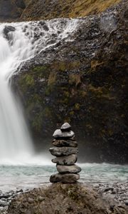 Preview wallpaper stones, balance, waterfall, nature, landscape