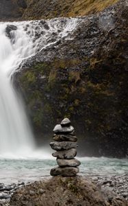 Preview wallpaper stones, balance, waterfall, nature, landscape