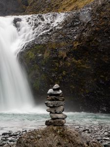 Preview wallpaper stones, balance, waterfall, nature, landscape