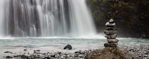 Preview wallpaper stones, balance, waterfall, nature, landscape