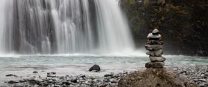 Preview wallpaper stones, balance, waterfall, nature, landscape