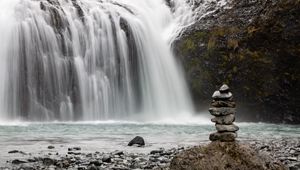 Preview wallpaper stones, balance, waterfall, nature, landscape