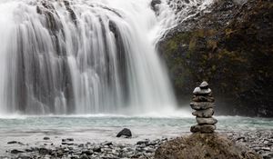 Preview wallpaper stones, balance, waterfall, nature, landscape