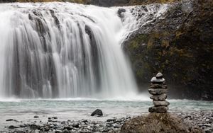 Preview wallpaper stones, balance, waterfall, nature, landscape