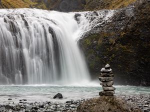 Preview wallpaper stones, balance, waterfall, nature, landscape