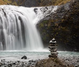 Preview wallpaper stones, balance, waterfall, nature, landscape