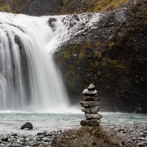 Preview wallpaper stones, balance, waterfall, nature, landscape