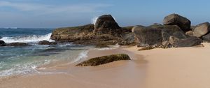 Preview wallpaper stones, beach, sand, shore, sea