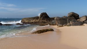 Preview wallpaper stones, beach, sand, shore, sea