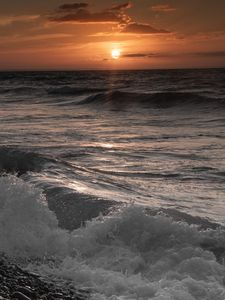 Preview wallpaper stones, beach, sea, sun, sunset