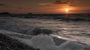 Preview wallpaper stones, beach, sea, sun, sunset