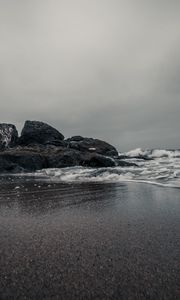 Preview wallpaper stones, beach, waves, sea, sand