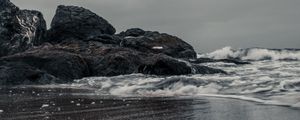 Preview wallpaper stones, beach, waves, sea, sand