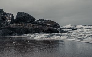 Preview wallpaper stones, beach, waves, sea, sand