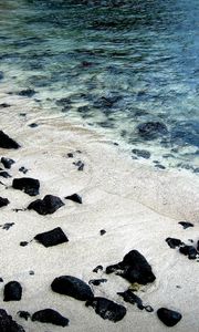 Preview wallpaper stones, black, protected, water, sand