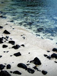 Preview wallpaper stones, black, protected, water, sand