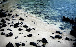 Preview wallpaper stones, black, protected, water, sand