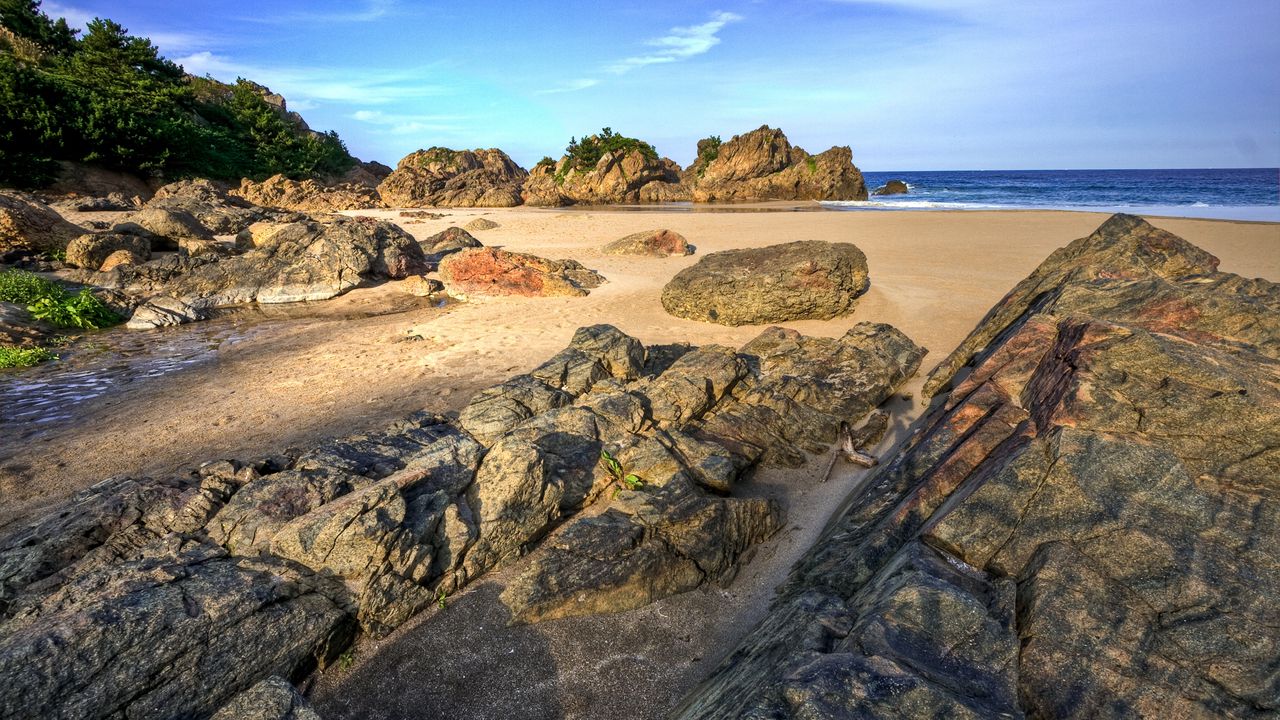 Wallpaper stones, blocks, coast, sand, sea