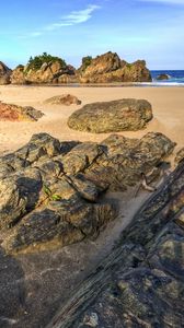 Preview wallpaper stones, blocks, coast, sand, sea