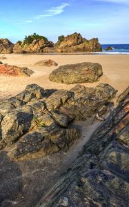 Preview wallpaper stones, blocks, coast, sand, sea