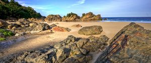 Preview wallpaper stones, blocks, coast, sand, sea