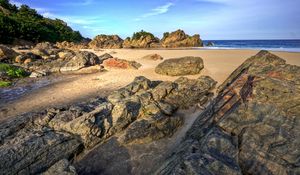 Preview wallpaper stones, blocks, coast, sand, sea