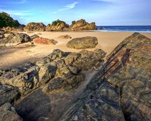 Preview wallpaper stones, blocks, coast, sand, sea