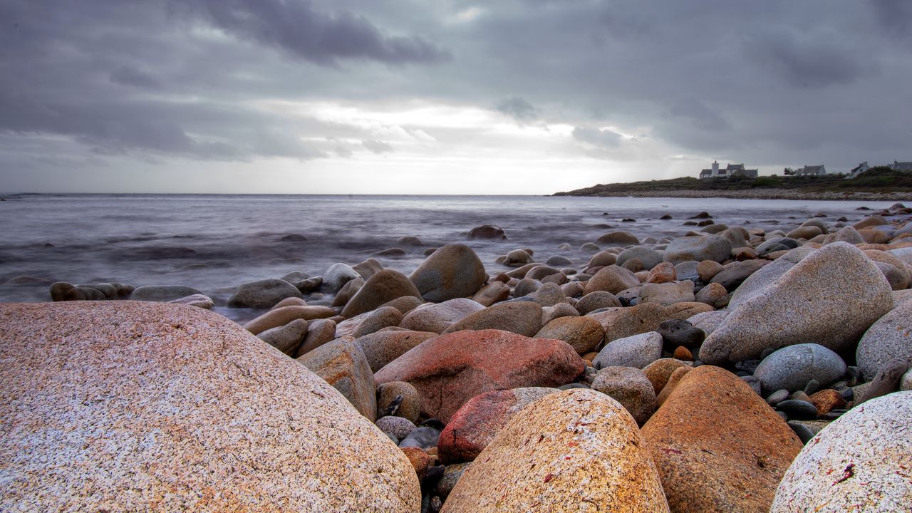 Wallpaper stones, boulders, landscape, sea, shore, horizon