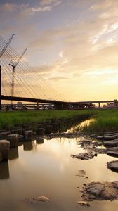 Preview wallpaper stones, bridge, grass, greens, city