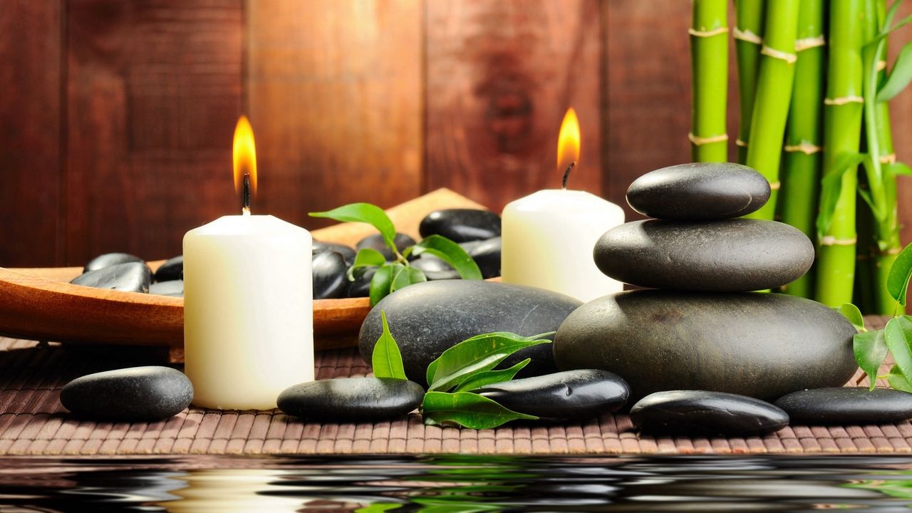 Wallpaper stones, candles, aromatherapy, spa, water, bamboo, massage