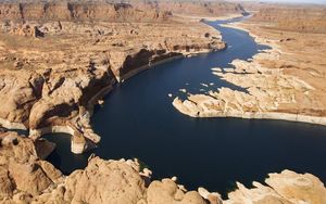 Preview wallpaper stones, canyons, river, desert