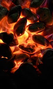 Preview wallpaper stones, coals, fire, hot, shadows, dark