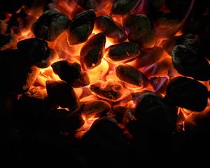 Preview wallpaper stones, coals, fire, hot, shadows, dark