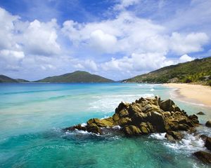 Preview wallpaper stones, coast, blue water, tropics, sky, surf