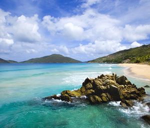 Preview wallpaper stones, coast, blue water, tropics, sky, surf