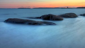 Preview wallpaper stones, coast, fog