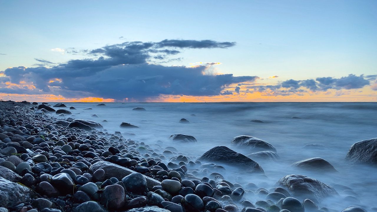 Wallpaper stones, coast, pebbles, sea, sky