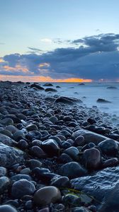 Preview wallpaper stones, coast, pebbles, sea, sky