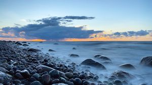 Preview wallpaper stones, coast, pebbles, sea, sky
