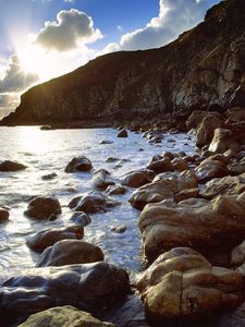 Preview wallpaper stones, coast, sea, iceland, splashes